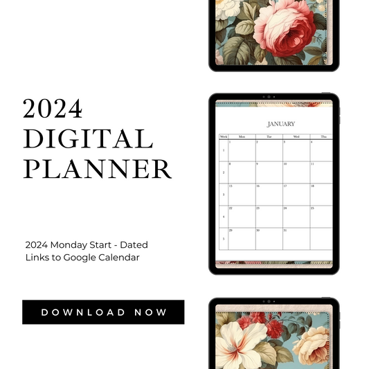 2024 Hyperlinked Digital Planner with Google Calendar Integration - Fully Linked Monthly, Weekly, and Daily Pages