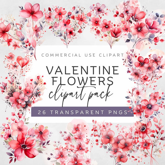 Valentine's Day Watercolor Flower Clipart - High Resolution Digital Art for Personal & Commercial Use