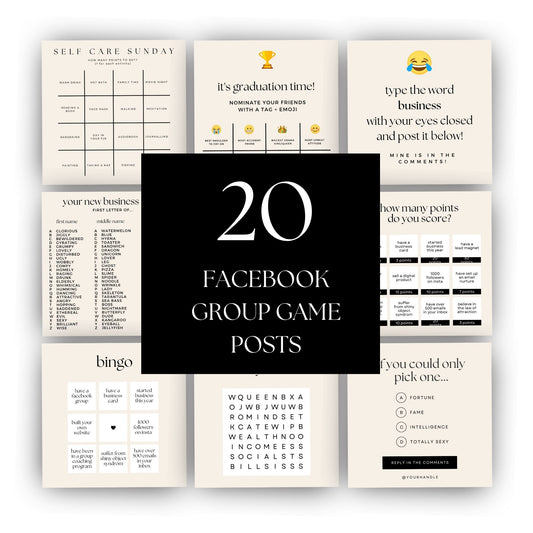 Interactive Facebook Group Games - 20 Customizable Canva Templates for Instant Engagement