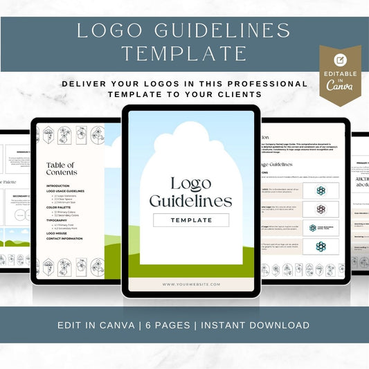 Editable Logo Branding Guidelines Template - 6-Page Canva Design for Business Identity, Color Palette & Typography