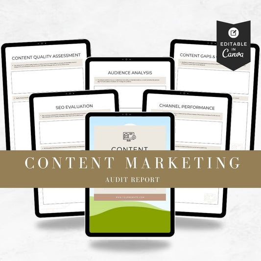 Content Marketing Audit Template - Editable Canva Report for SEO, Audience & Channel Analysis