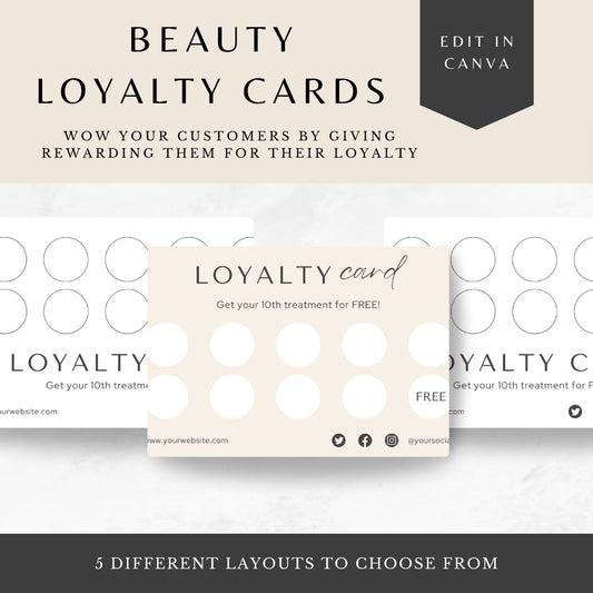 Elegant Beauty Loyalty Card Templates for Canva - 5 Minimalist Designs