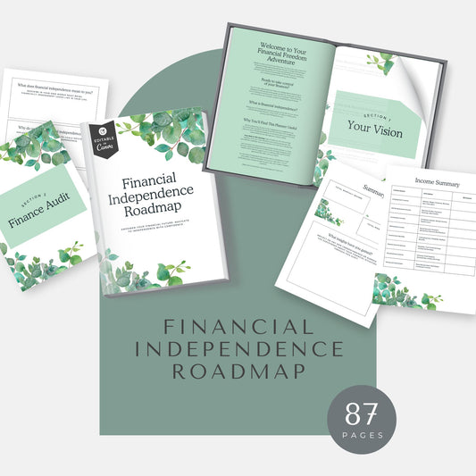 Financial Independence Planner - Customizable & Printable Money Management Roadmap with Weekly & Monthly Budget Trackers