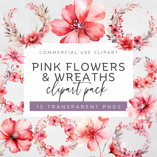 Enchanting Pink Flowers Clipart Collection - Perfect for Valentine's & Romantic Creations