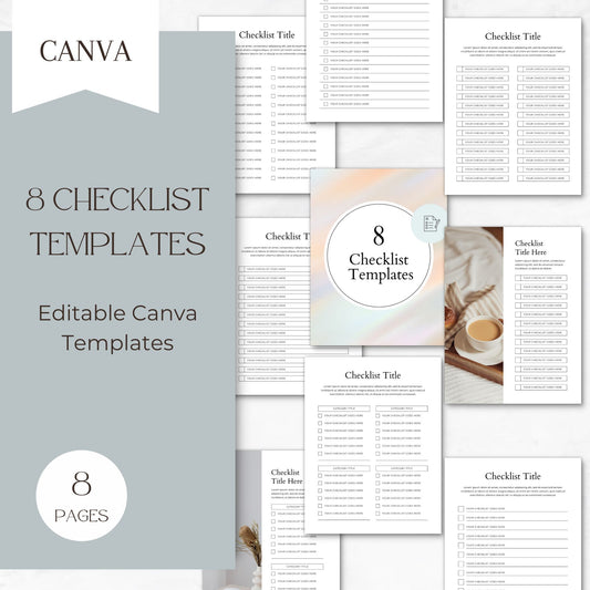 Streamlined Checklist Mastery - Editable Canva Templates for Business & Personal Use, 8 Unique Designs