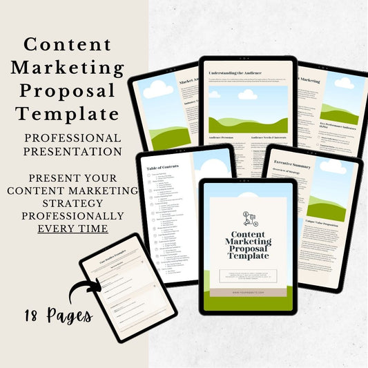 Comprehensive Content Marketing Proposal Template - Editable Canva Design, 18 Pages for Strategy & Analytics